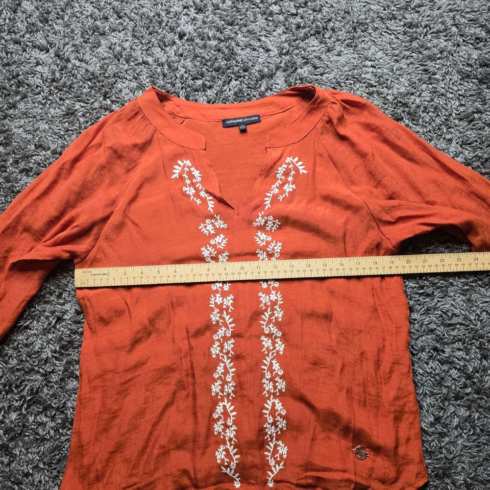 Adrienne Vittadini Womens Burnt Orange Embroidered Peasant Blouse Large VW33947 - Picture 2 of 6